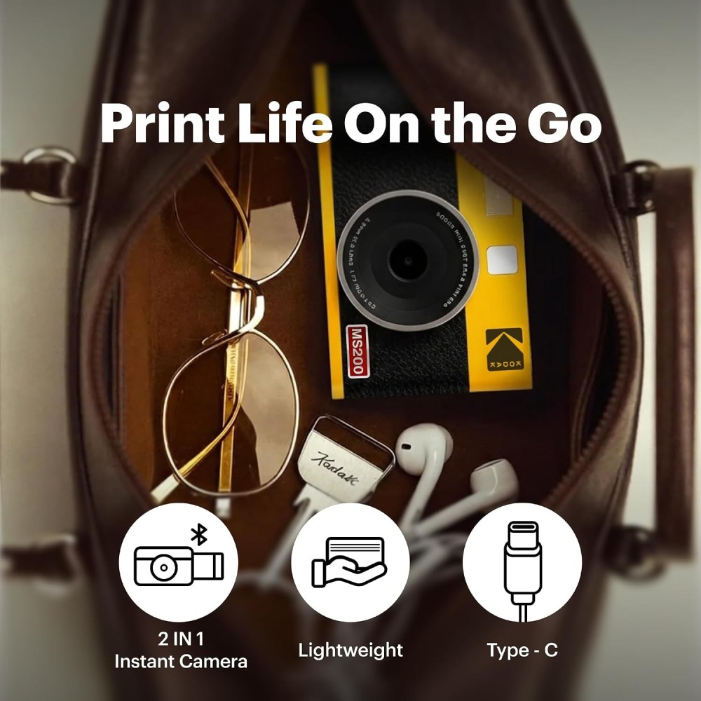 Kodak Cam Mini Shot 2 ERA (2.1x3.4) 2-in-1 Instant Camera and Photo Printer (Camera + 8 Sheets)-(Yellow)