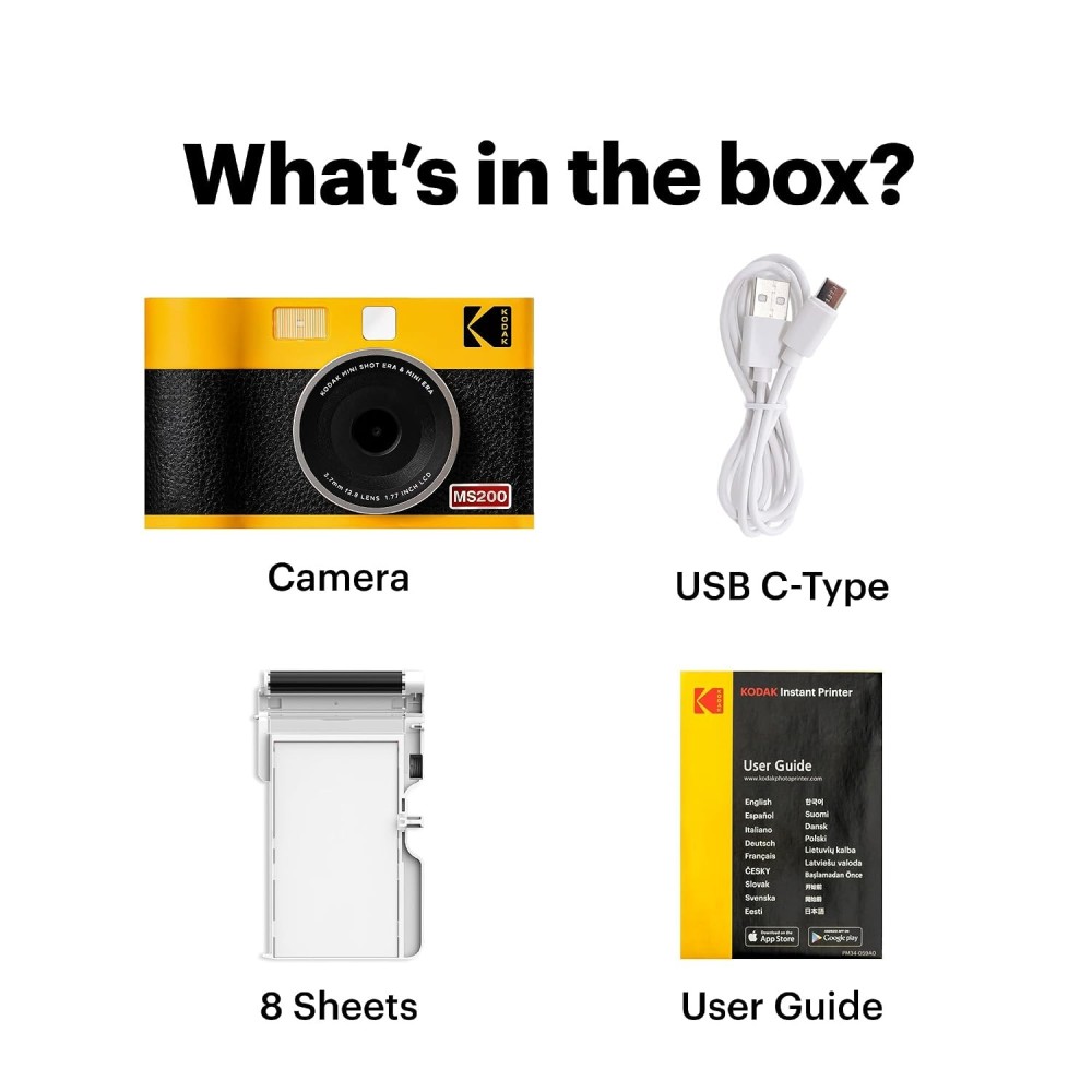 Kodak Cam Mini Shot 2 ERA (2.1x3.4) 2-in-1 Instant Camera and Photo Printer (Camera + 8 Sheets)-(Yellow)