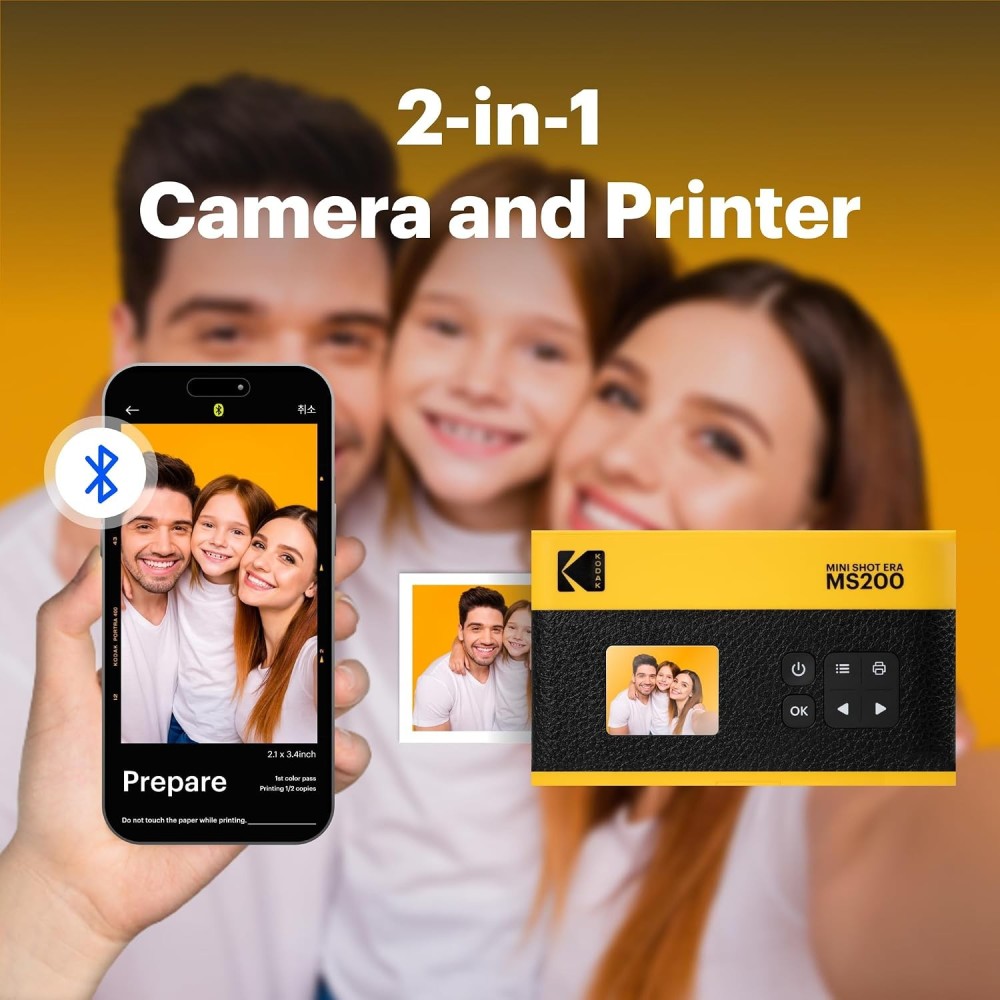 Kodak Cam Mini Shot 2 ERA (2.1x3.4) 2-in-1 Instant Camera and Photo Printer (Camera + 8 Sheets)-(Black)