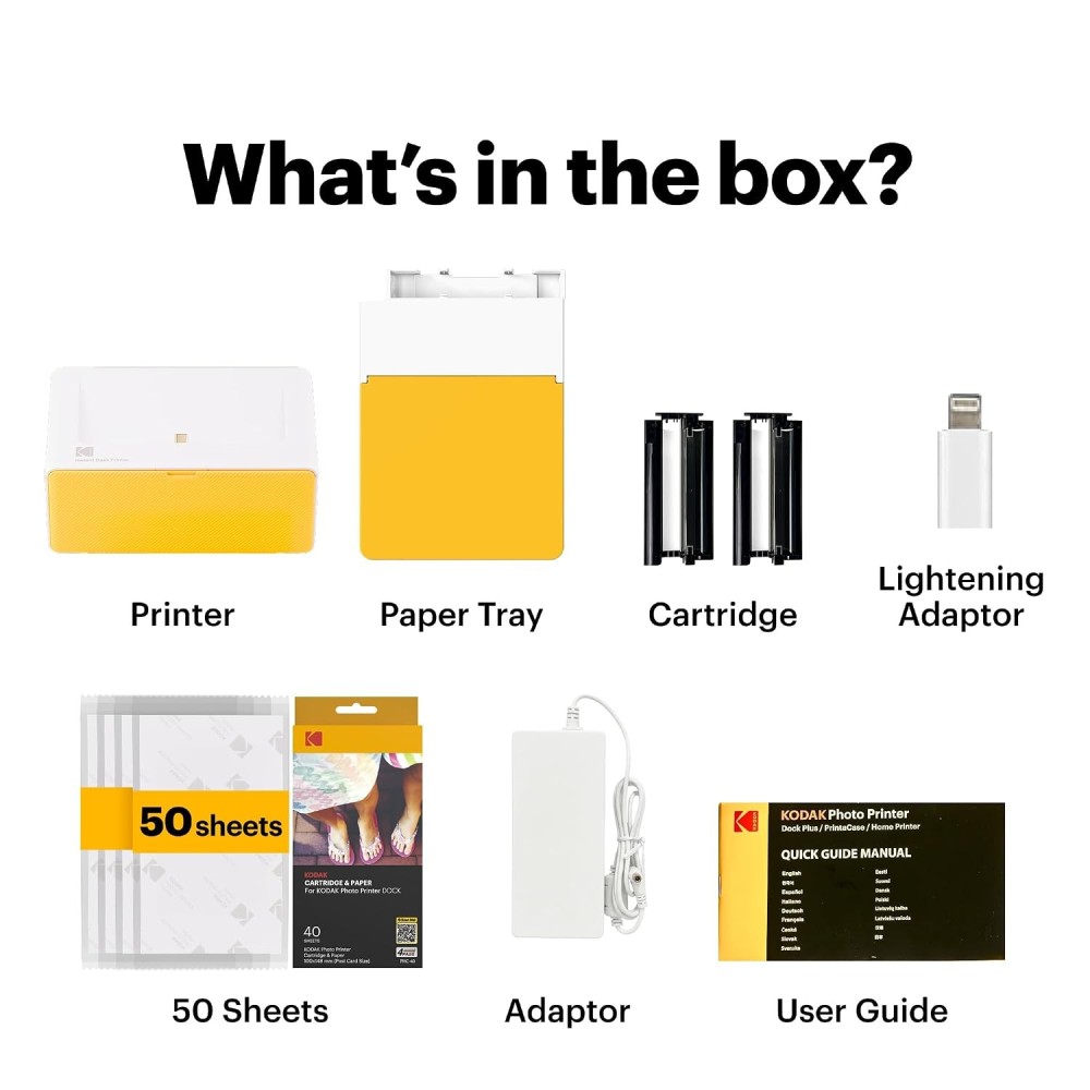 Kodak Dock Plus 4PASS Instant Photo Printer Bundle (4x6 Inch) | Wireless Color Photo Printer with 90 Sheets-(White)