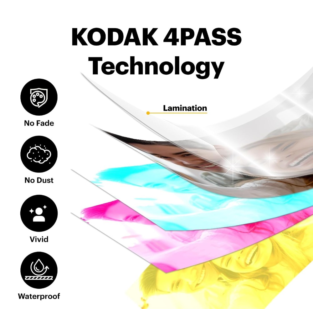 Kodak Dock Plus 4PASS Instant Photo Printer Bundle (4x6 Inch) | Wireless Color Photo Printer with 90 Sheets-(White)