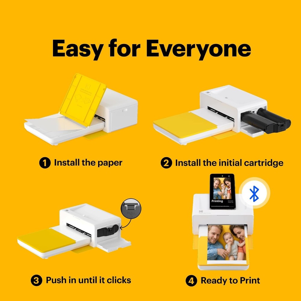 Kodak Dock Plus 4PASS Instant Photo Printer Bundle (4x6 Inch) | Wireless Color Photo Printer with 90 Sheets-(White)