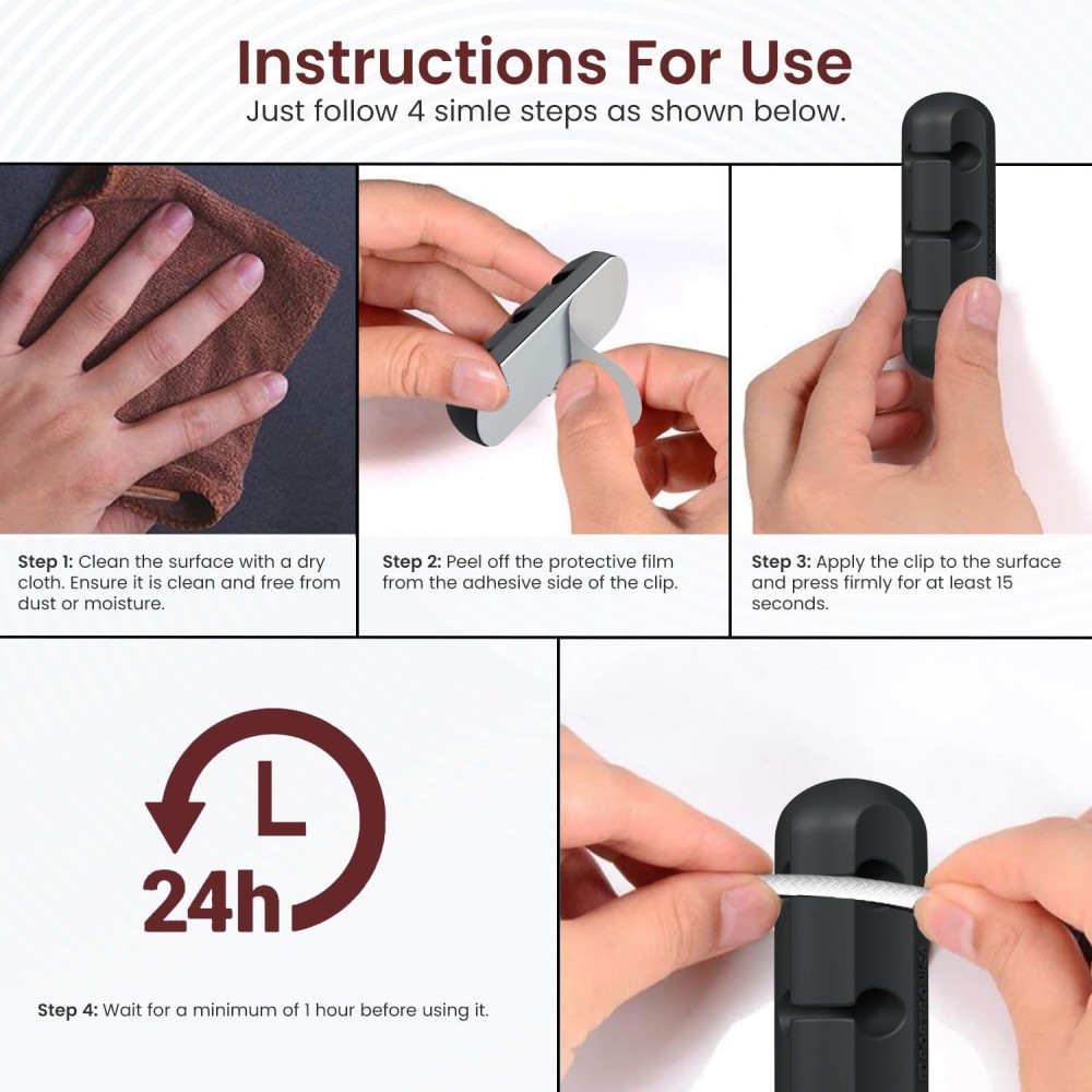Portronics Griplet 3 Cable Organizer Holder Clips (Black)