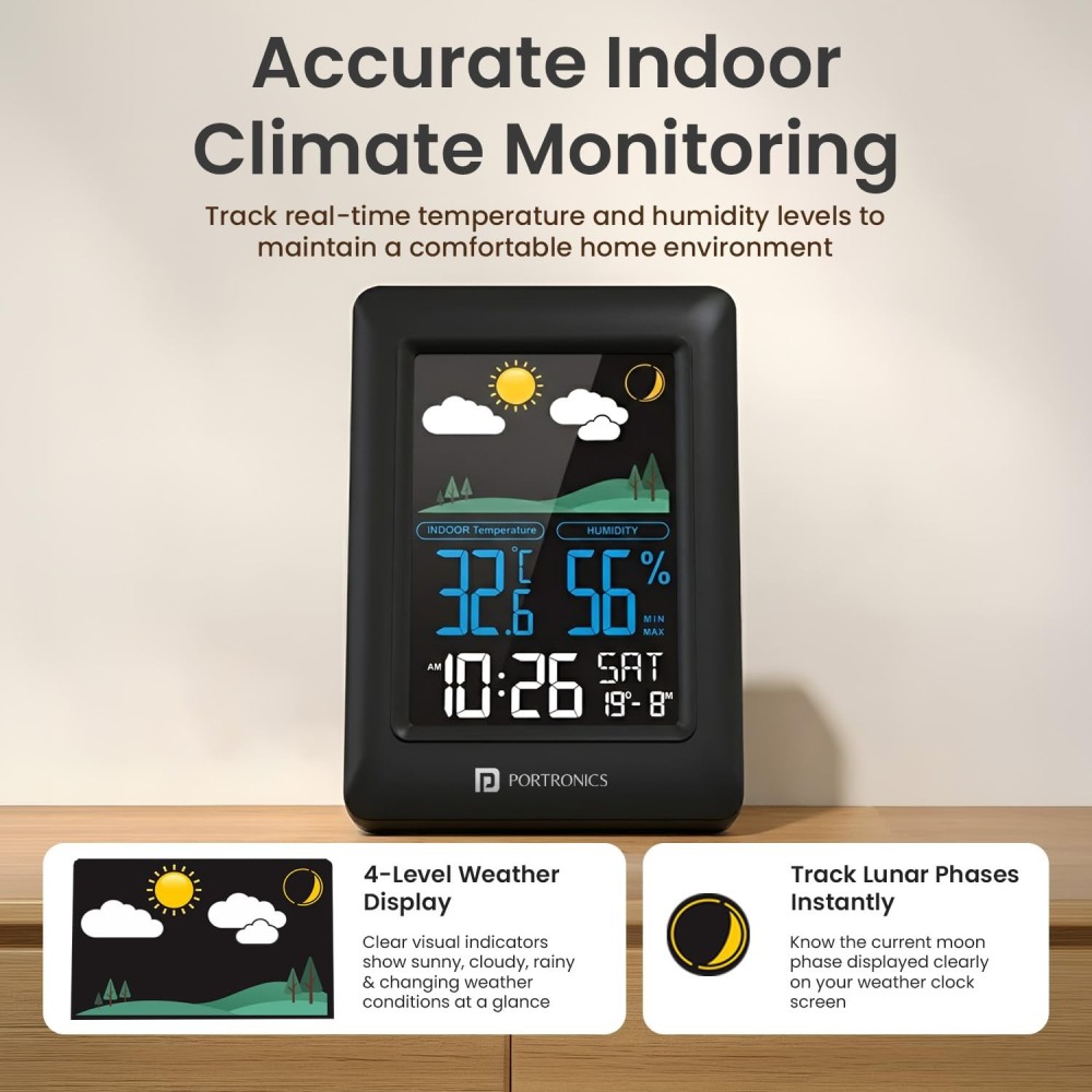 Portronics Meteo Type-C Powered Digital Weather Station Clock
