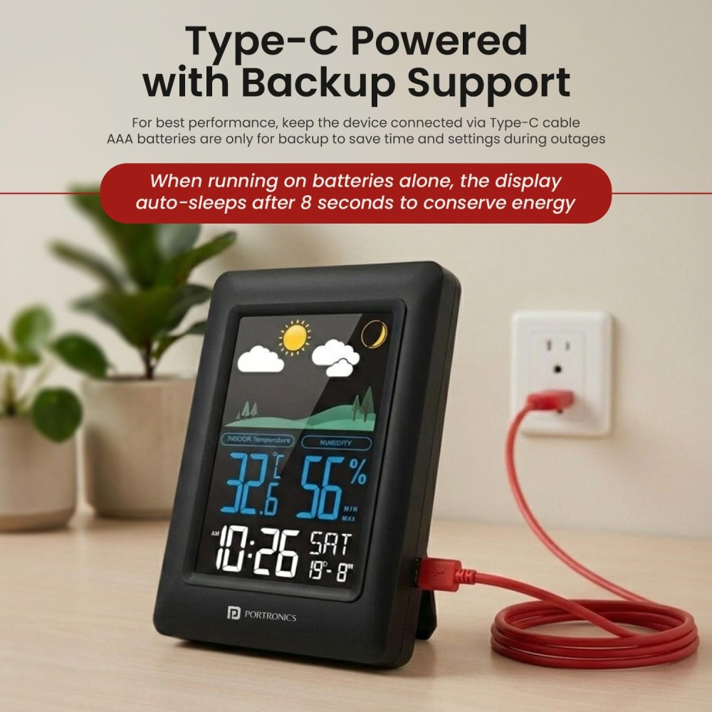Portronics Meteo Type-C Powered Digital Weather Station Clock