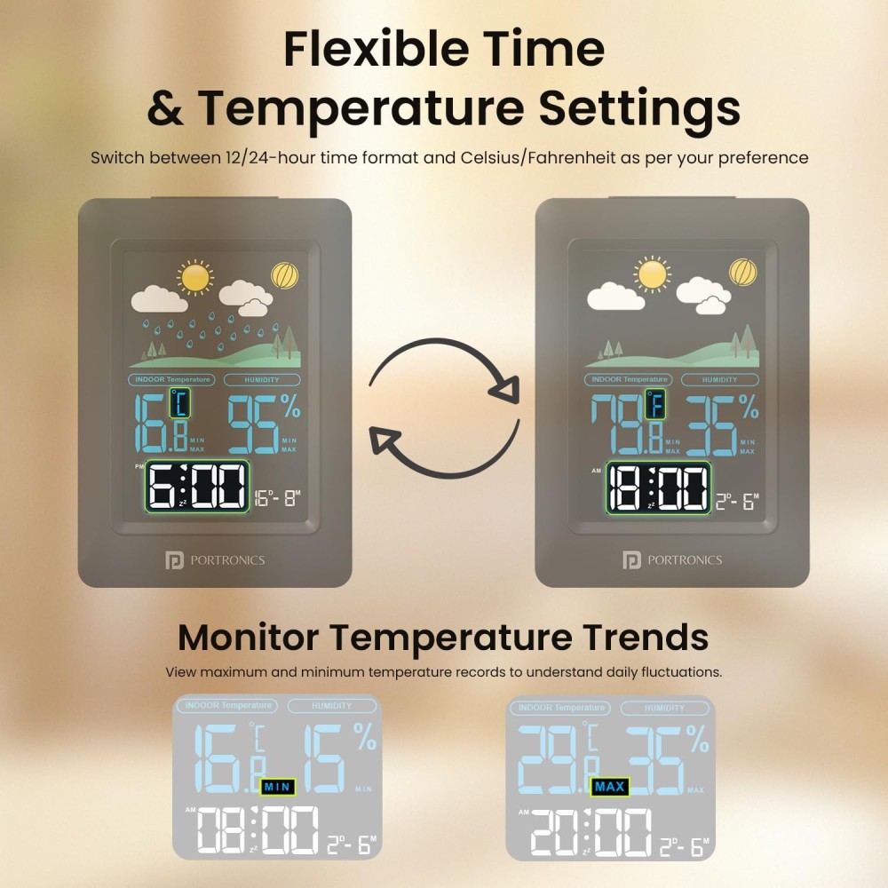 Portronics Meteo Type-C Powered Digital Weather Station Clock