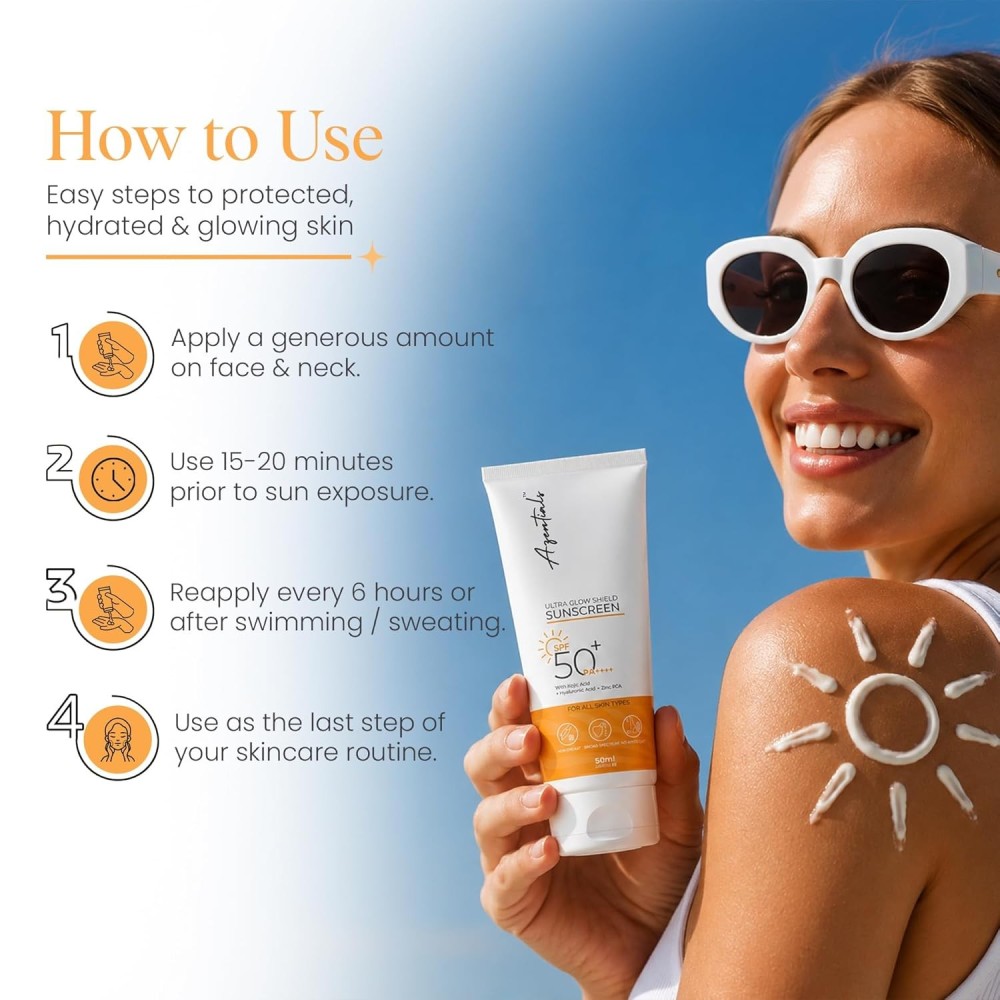SPF 50+ PA++++ Ultra Glow Shield Sunscreen with Hyaluronic Acid, Kojic Acid & Zinc PCA