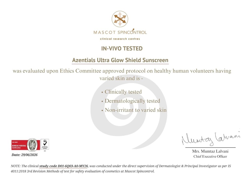 SPF 50+ PA++++ Ultra Glow Shield Sunscreen with Hyaluronic Acid, Kojic Acid & Zinc PCA