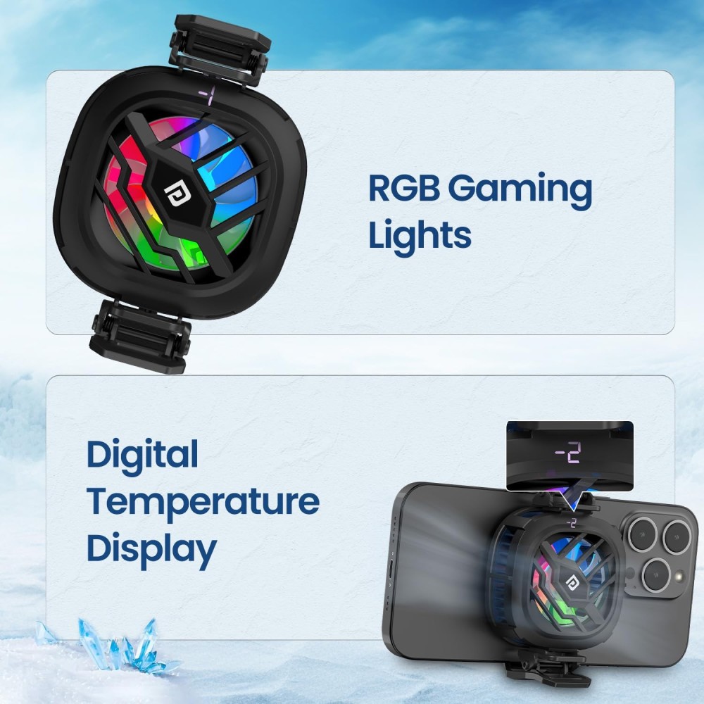 Portronics Cool XG Instant Magnetic Mobile Cooler with Adhesive Metal Plate, Refrigeration Chip, Radiator Cooling, 3 Chill Modes, Temperature Display & Gaming Fan for Android and iPhone – (Bl