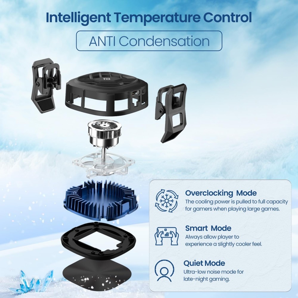 Portronics Cool XG Instant Magnetic Mobile Cooler with Adhesive Metal Plate, Refrigeration Chip, Radiator Cooling, 3 Chill Modes, Temperature Display & Gaming Fan for Android and iPhone – (Bl