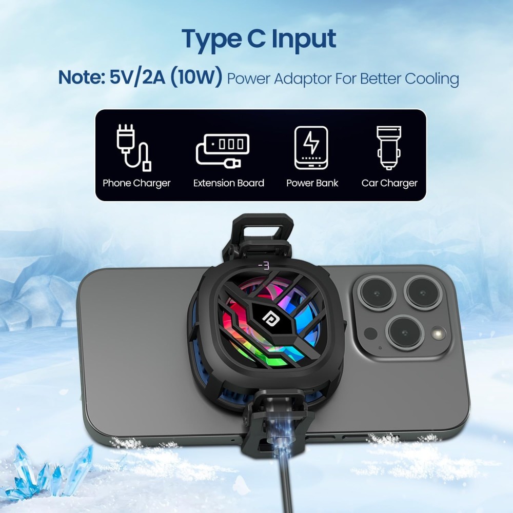 Portronics Cool XG Instant Magnetic Mobile Cooler with Adhesive Metal Plate, Refrigeration Chip, Radiator Cooling, 3 Chill Modes, Temperature Display & Gaming Fan for Android and iPhone – (Bl