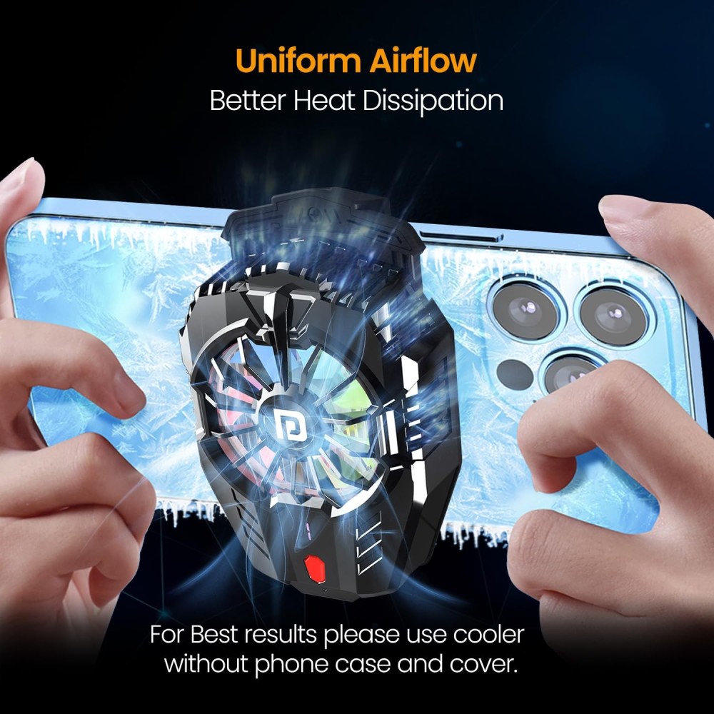 Portronics Coolpluse Instant Mobile Cooler with Radiator Cooling Technology, 3 Cooling Modes, Temperature Display, RGB LED Light, Refrigeration Chip & Gaming Fan for Android and iPhone – (Bla