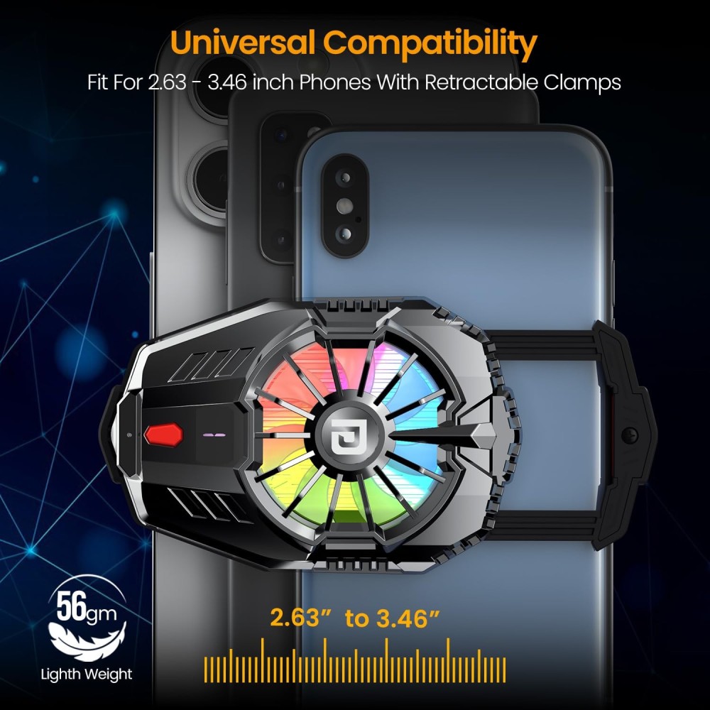 Portronics Coolpluse Instant Mobile Cooler with Radiator Cooling Technology, 3 Cooling Modes, Temperature Display, RGB LED Light, Refrigeration Chip & Gaming Fan for Android and iPhone – (Bla