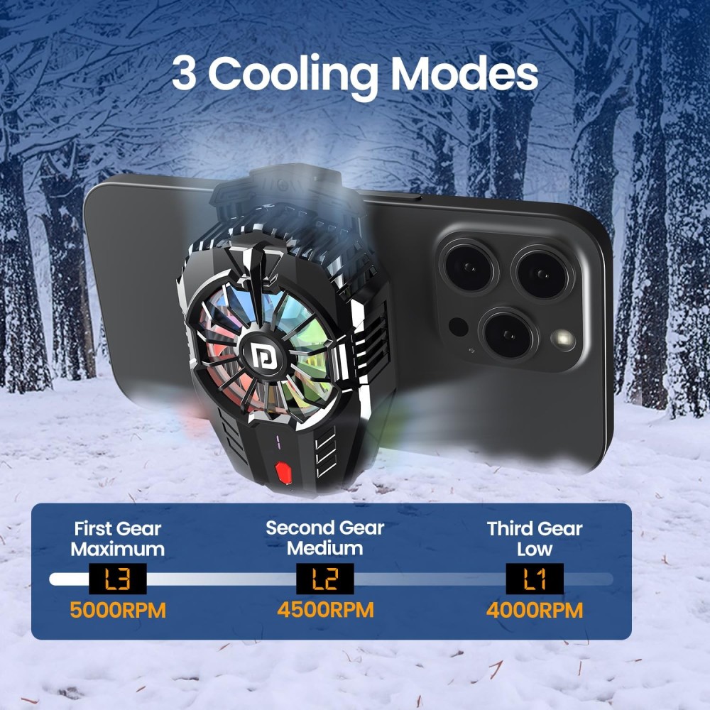 Portronics Coolpluse Instant Mobile Cooler with Radiator Cooling Technology, 3 Cooling Modes, Temperature Display, RGB LED Light, Refrigeration Chip & Gaming Fan for Android and iPhone – (Bla