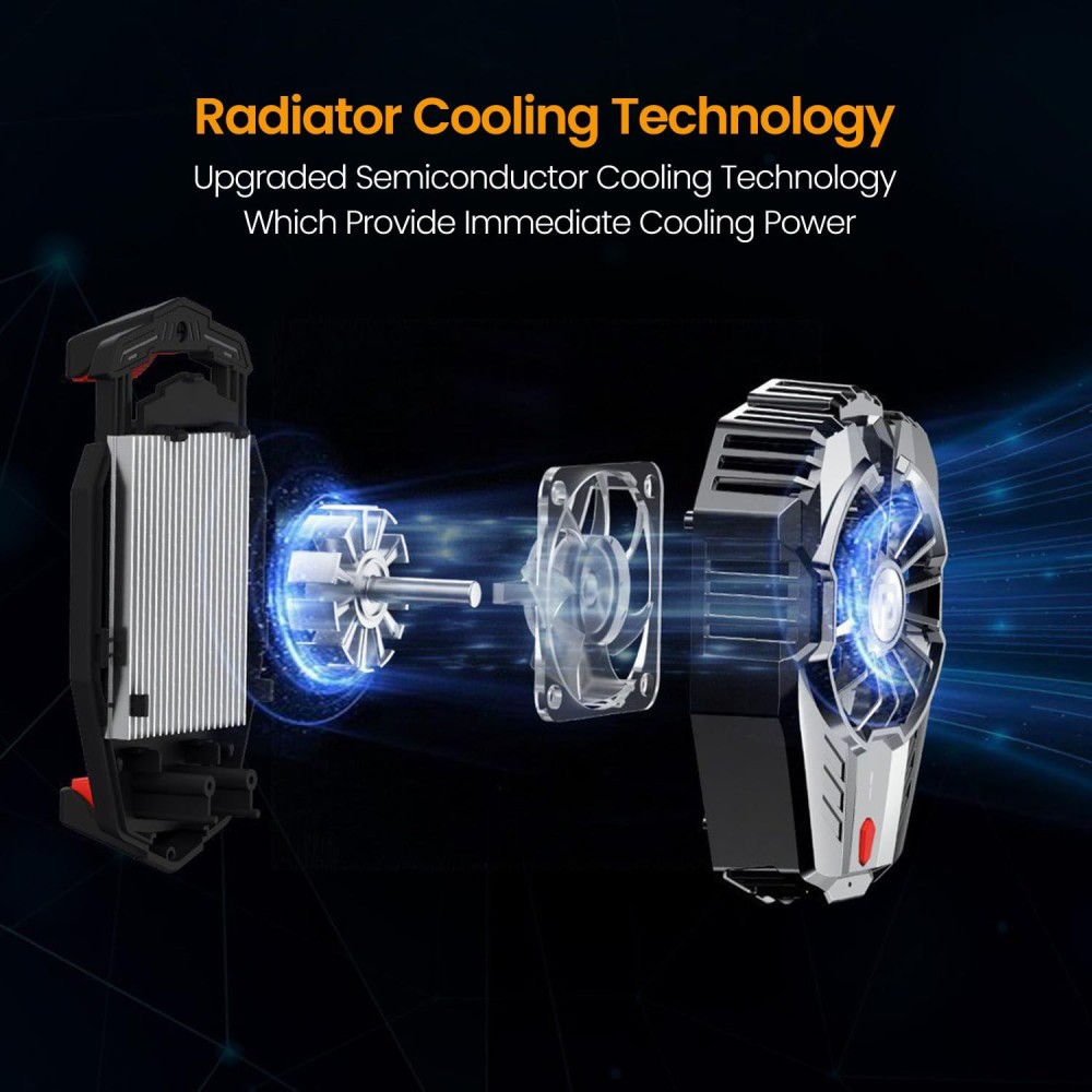 Portronics Coolpluse Instant Mobile Cooler with Radiator Cooling Technology, 3 Cooling Modes, Temperature Display, RGB LED Light, Refrigeration Chip & Gaming Fan for Android and iPhone – (Bla