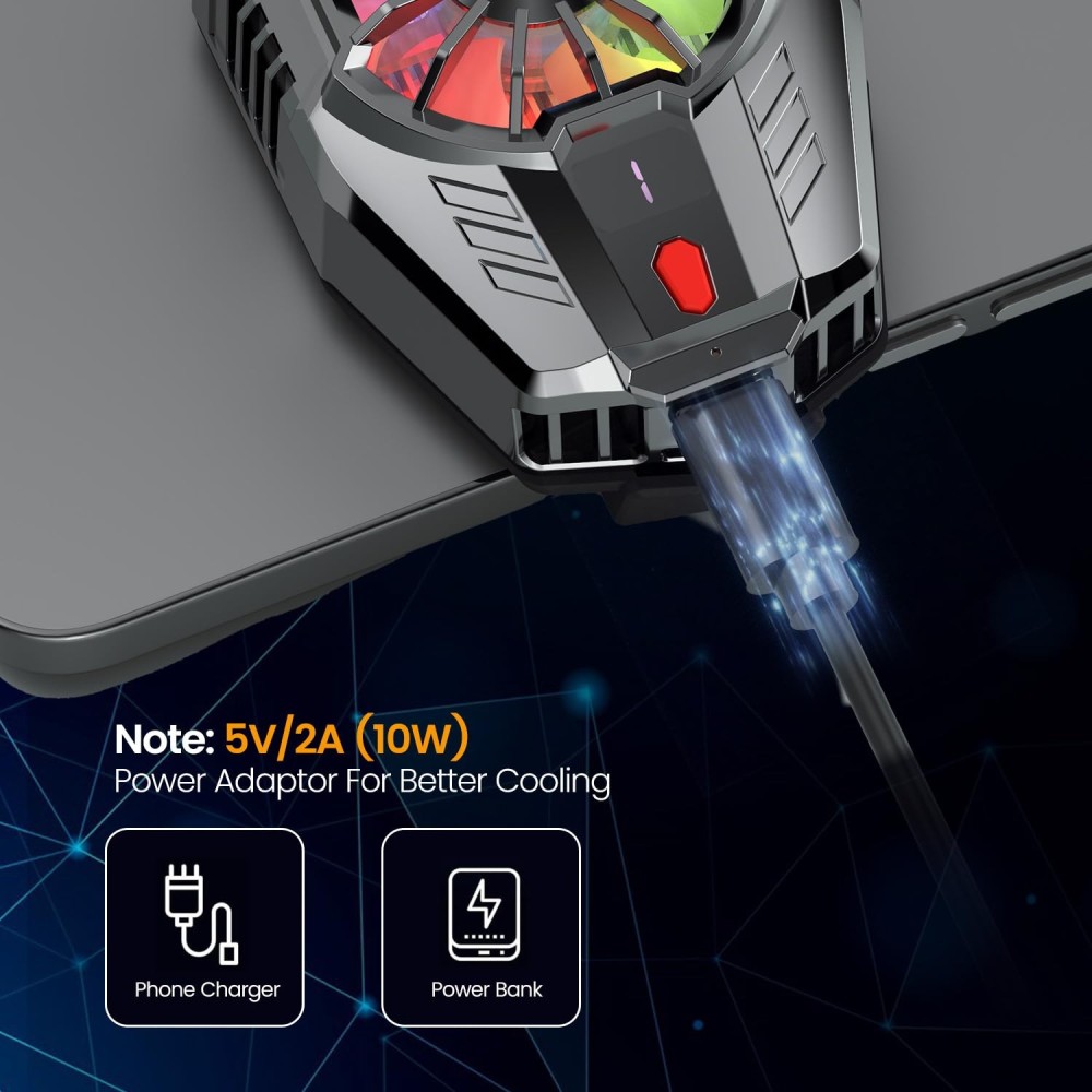 Portronics Coolpluse Instant Mobile Cooler with Radiator Cooling Technology, 3 Cooling Modes, Temperature Display, RGB LED Light, Refrigeration Chip & Gaming Fan for Android and iPhone – (Bla