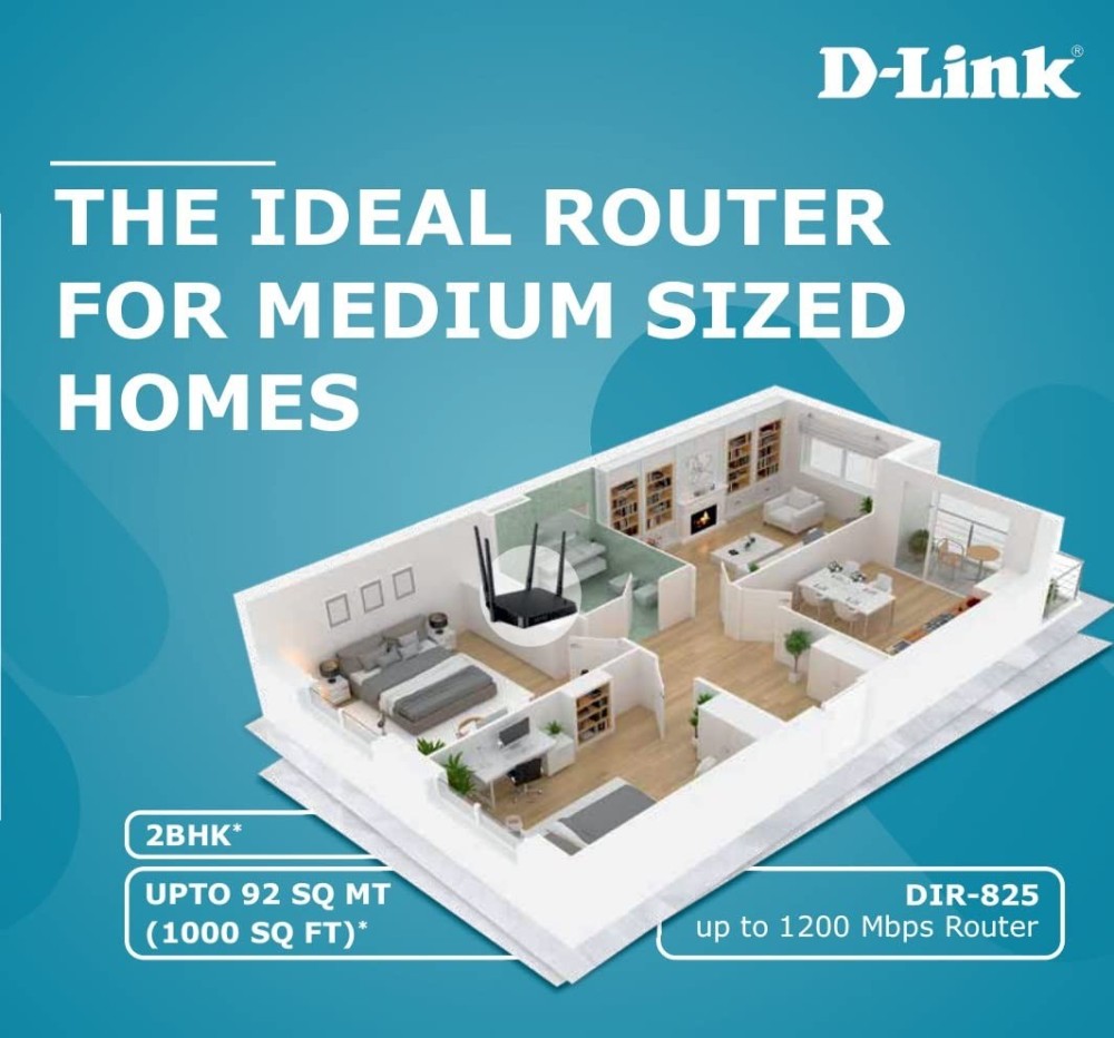 D-Link DIR-825 |High Speed 1200Mbps Dual Band Wi-Fi Router| Gigabit Ethernet Ports | High-Gain Antennas | Easy Setup |MTCTE Certified(Black)