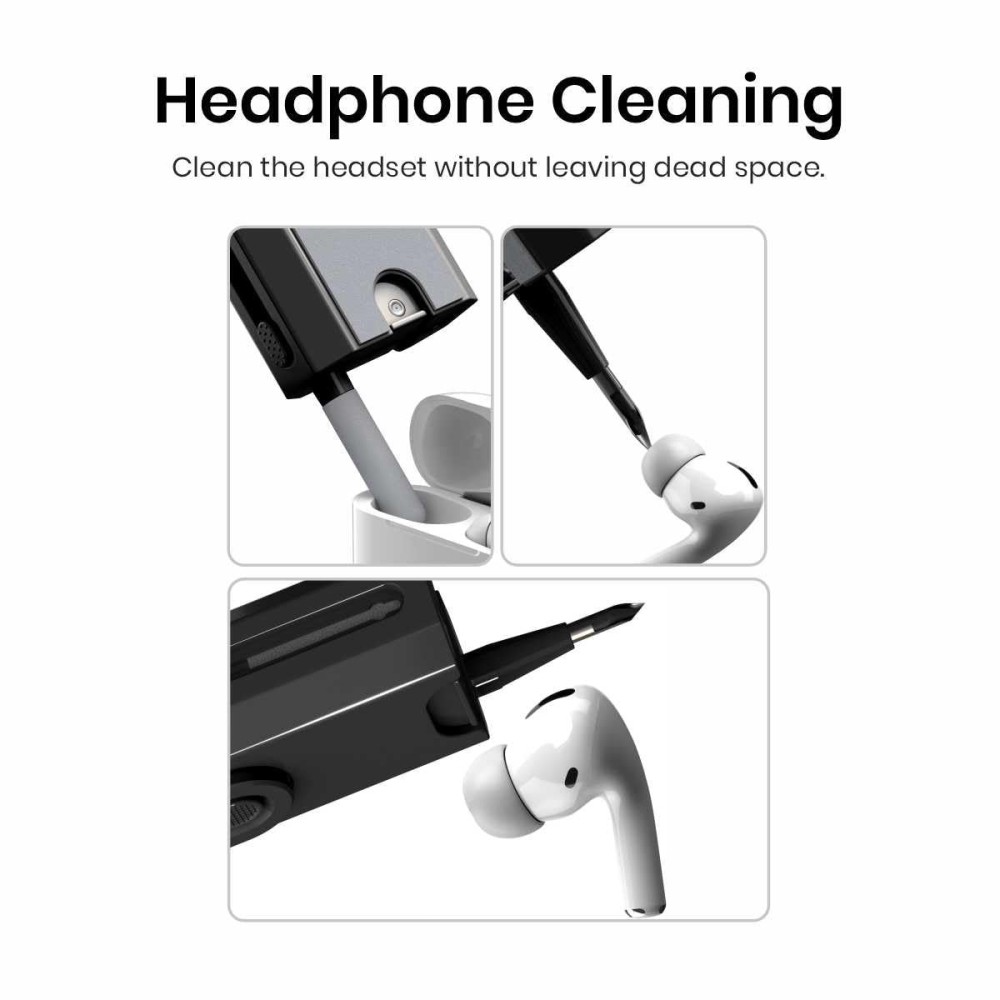 Portronics Clean M, 8-in-1 Multifunctional Gadget Cleaning Kit with Mobile Holder for Smartphones, Tablets, Laptops & Earbuds – Portable Electronics Cleaning Kit – (Black)