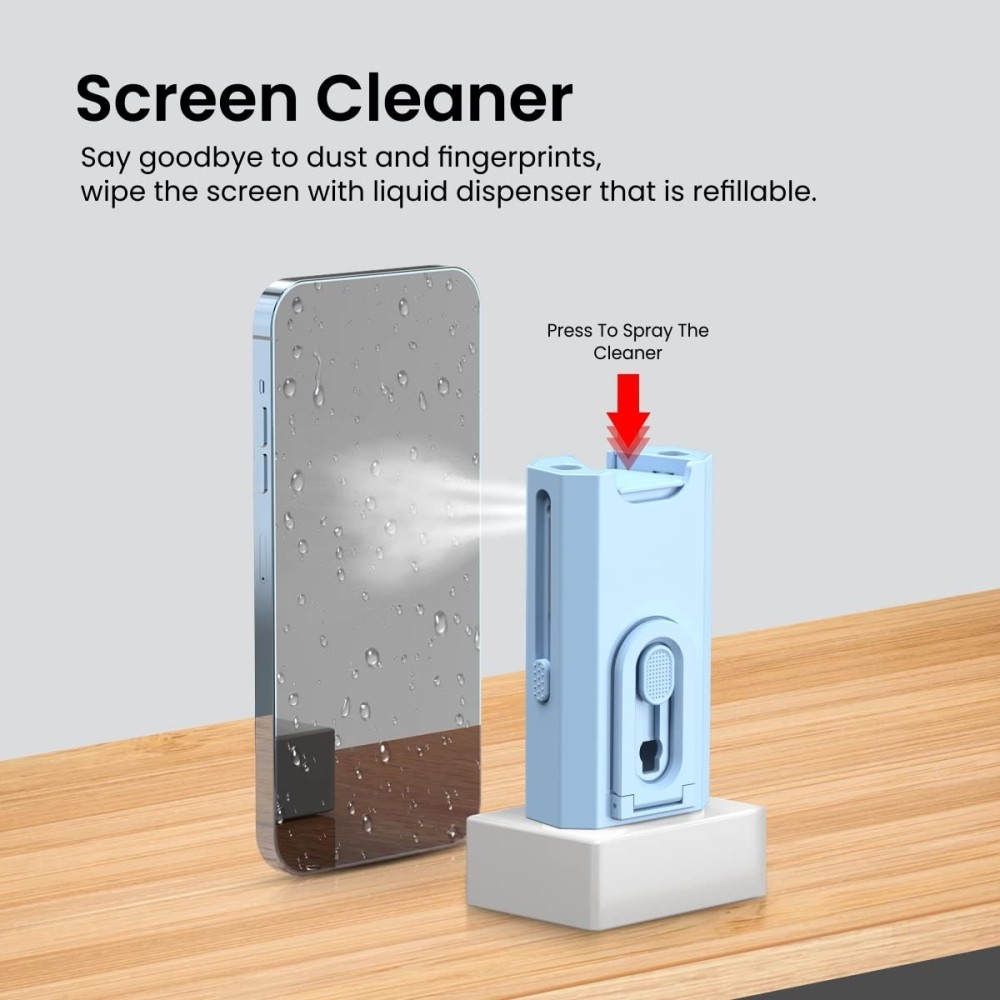 Portronics Clean M, 8-in-1 Multifunctional Gadget Cleaning Kit with Mobile Holder for Smartphones, Tablets, Laptops & Earbuds – Portable Electronics Cleaning Kit – (Blue)