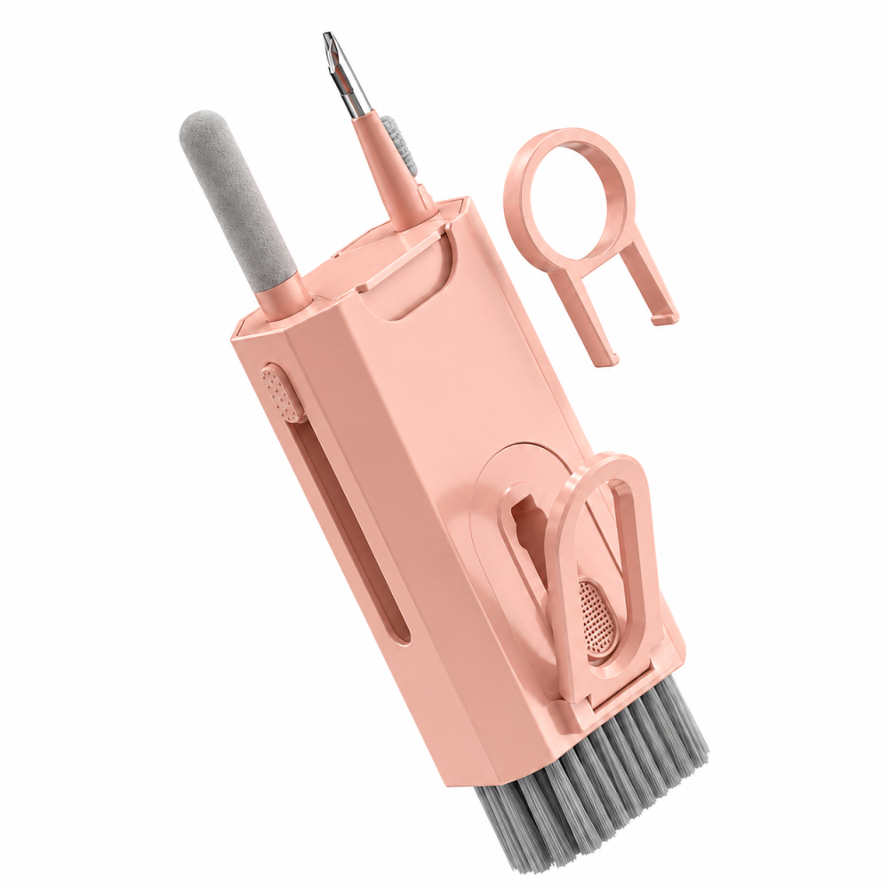 Portronics Clean M, 8-in-1 Multifunctional Gadget Cleaning Kit with Mobile Holder for Smartphones, Tablets, Laptops & Earbuds – Portable Electronics Cleaning Kit – (Pink)