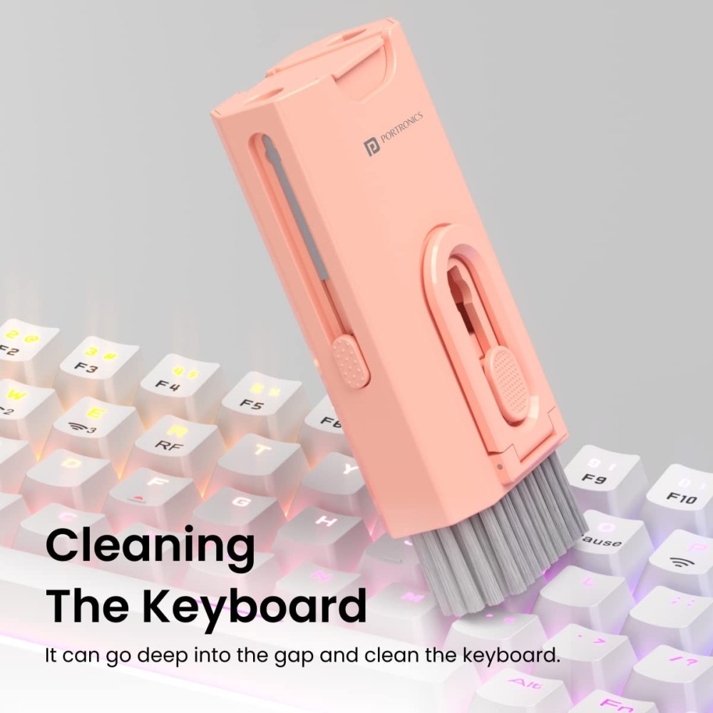 Portronics Clean M, 8-in-1 Multifunctional Gadget Cleaning Kit with Mobile Holder for Smartphones, Tablets, Laptops & Earbuds – Portable Electronics Cleaning Kit – (Pink)