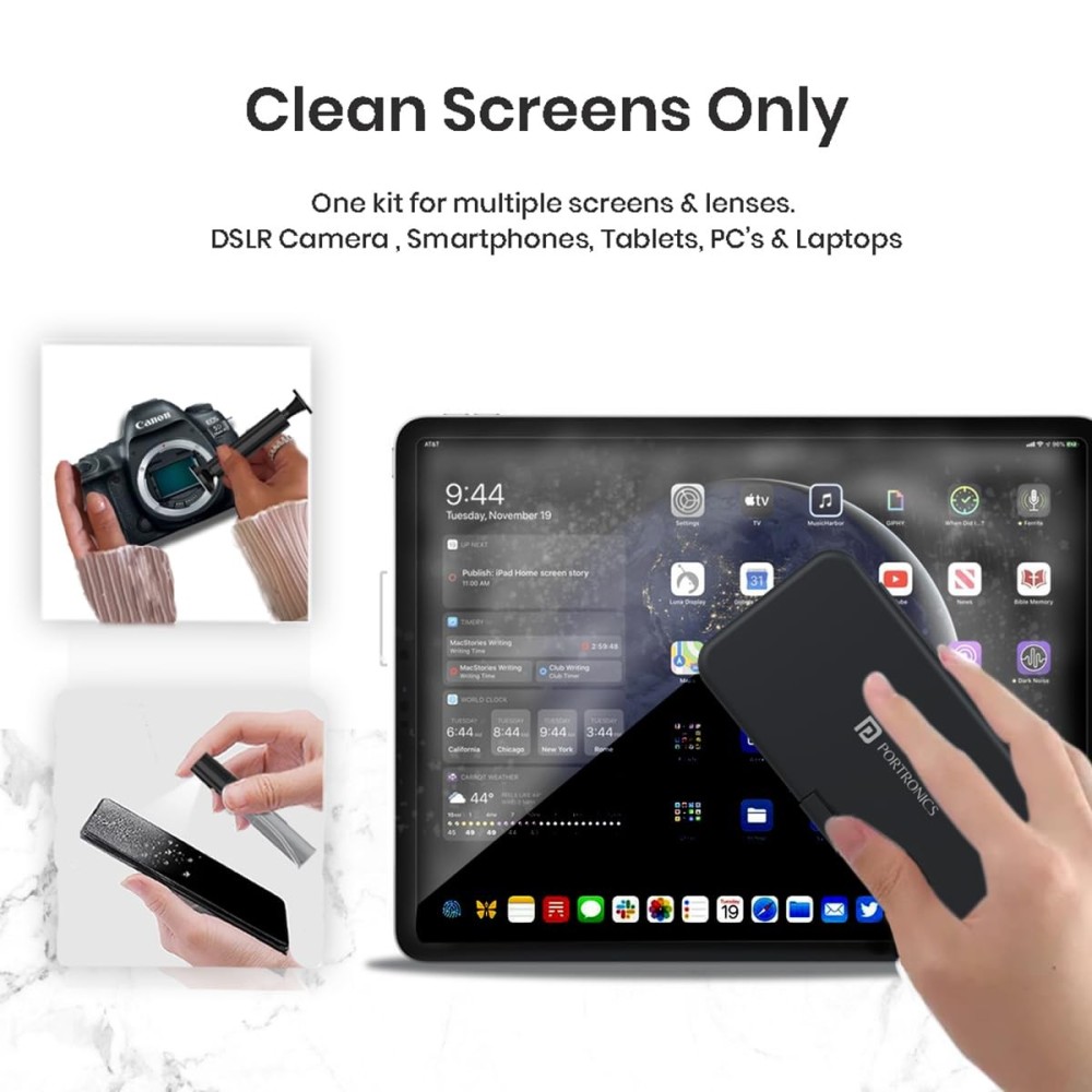 Portronics Clean N 18-in-1 Smart Gadget Cleaning Kit for Smartphones, Tablets, Laptops & Earbuds, Multi-Functional Electronics Cleaning Set with Cleaning Tools – (Black)