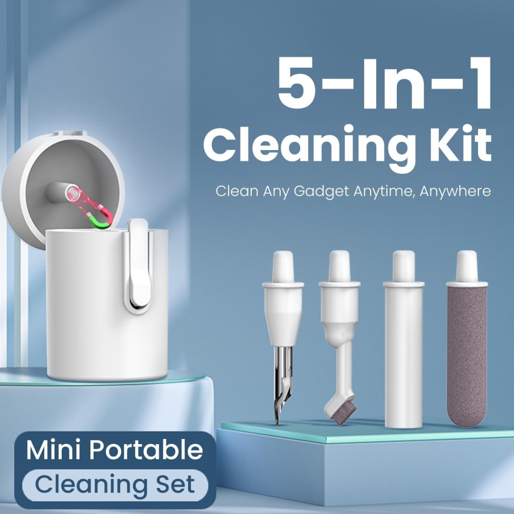 Portronics Clean U 5-in-1 Multi-Function Electronics Cleaning Kit with Soft Brush & Extension Rod for Earbuds, Earphones, Mobile Speakers, Jacks & Gadgets – (White)