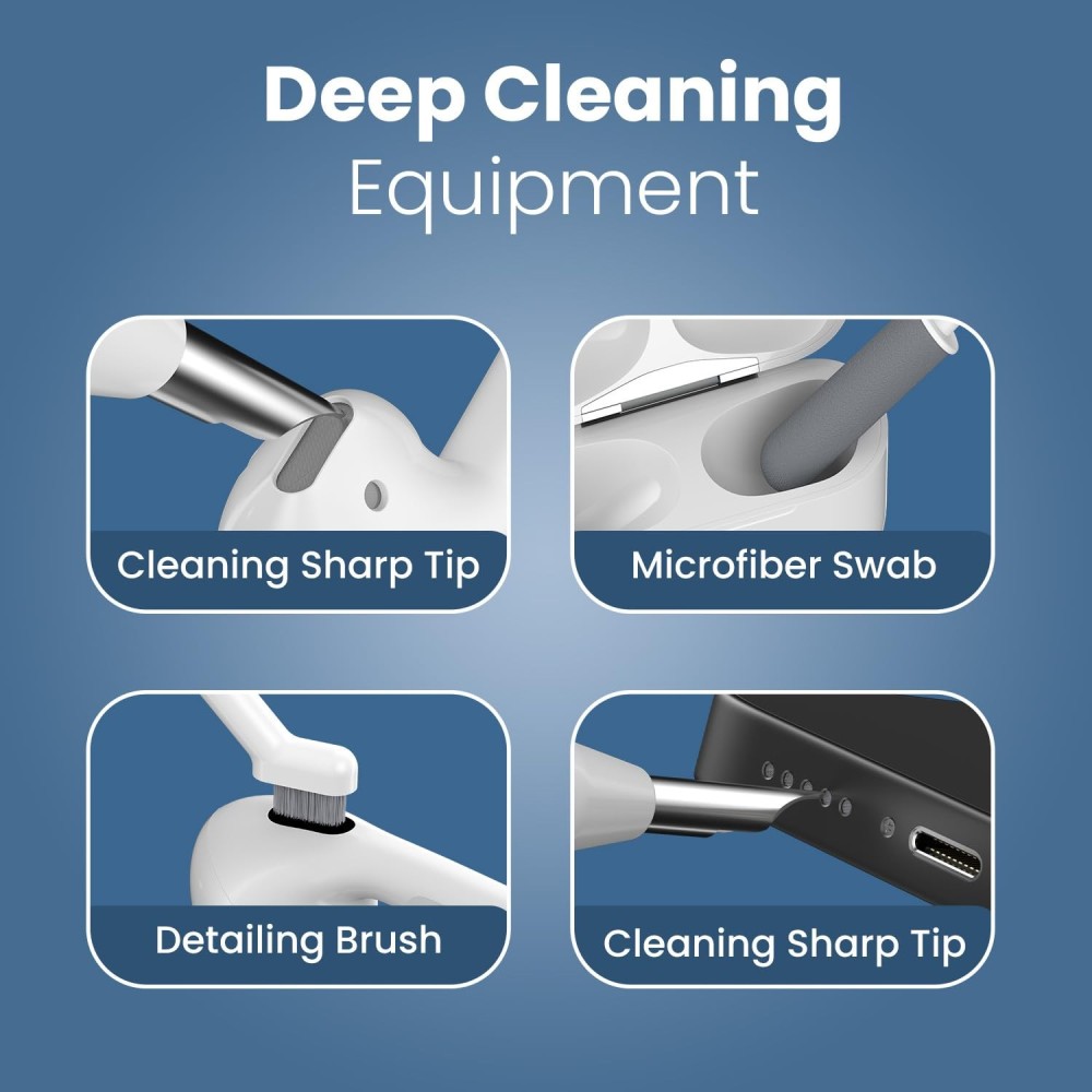 Portronics Clean U 5-in-1 Multi-Function Electronics Cleaning Kit with Soft Brush & Extension Rod for Earbuds, Earphones, Mobile Speakers, Jacks & Gadgets – (White)
