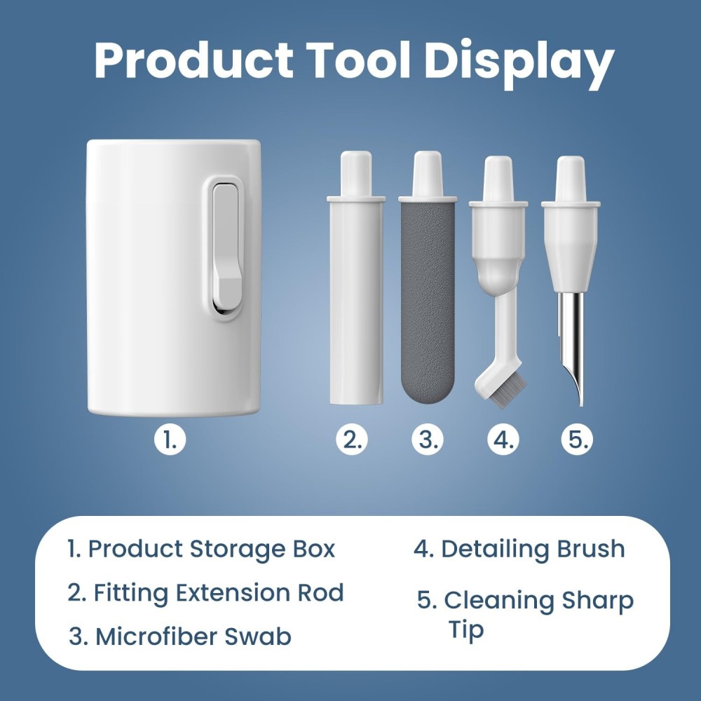 Portronics Clean U 5-in-1 Multi-Function Electronics Cleaning Kit with Soft Brush & Extension Rod for Earbuds, Earphones, Mobile Speakers, Jacks & Gadgets – (White)