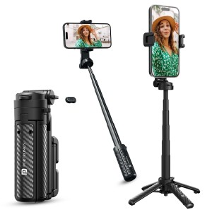 Portronics Lumistick Air 2-in-1 Smart Selfie Stick with Quadripod Stand & Detachable Bluetooth Remote, 360° Rotation, Adjustable Angle, Firm Grip & Foldable Design for Vlogging, Photography &