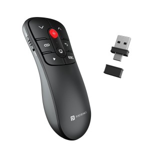 Portronics SlideMate Wireless Presenter with Red Laser Pointer, Dual USB & Type-C Receivers, PPT Presentation Remote with Slide Control for Laptop, Mac & PC – (Black)