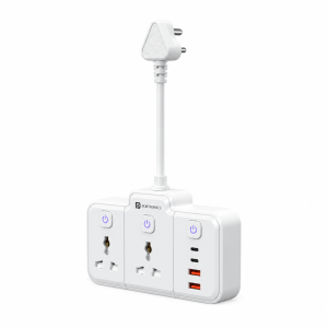 Portronics Power Plate Plus 2500W 6-in-1 Power Extender with 2 Universal Sockets & 4 USB Ports, Individual Switches, Child Safety Shutters-(White)