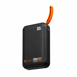 Portronics Aero 65 20000mAh Power Bank, 65W Fast Charging, Built-In Type-C Braided Cable, LED Display, Orange Lanyard - (Black)