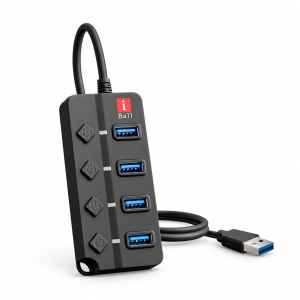 iBall Hubix 30 USB Hub with 4 USB 3.0 Ports, 5Gbps High-Speed Data Transfer, Individual Switches, LED Indicators and 1 Meter Cable – (Black)