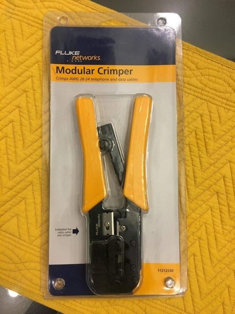 Fluke Networks 11212530 RJ45 RJ11 RJ12 Modular Crimper Tool | Professional Ethernet & Telephone Cable Crimping Tool-(Yellow)