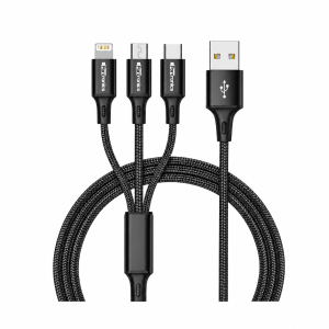 Portronics Konnect-Trio Plus POR-1051 3-in-1 Multi Charging Cable with USB-A Connector for Micro USB, Lightning & Type-C Devices, Fast Charging & Data Sync Cable – (Black)