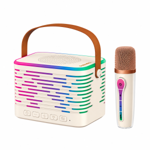 FINGERS KaraokeStar-K4 Portable Karaoke Speaker with RGB Lights on Speaker & Microphone, Wireless Bluetooth Speaker with Mic – (White)