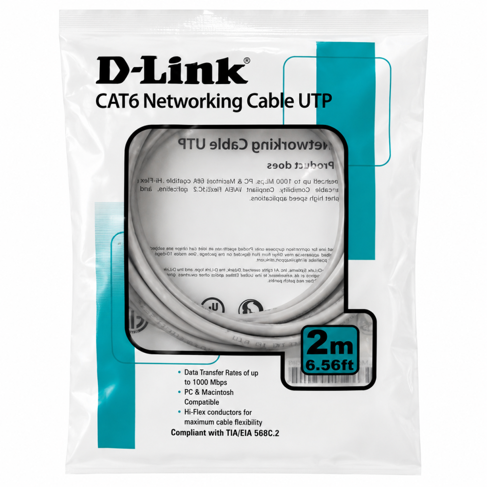 D-Link RJ45 Cat 6 Cable Patch Cord for Modem (Grey, 2 m), 2M
