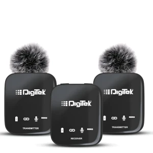 Digitek® DWM 101 Wireless Microphone System with ANC Noise Reduction, 360° Sound Capture, Upto 12 Hrs Working Time, for DSLR Camera, Android & iOS Smartphones, Seamless Audio Recording.