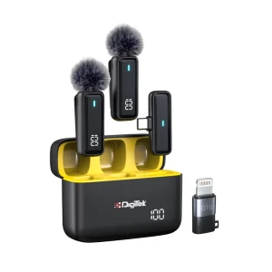 Digitek® (DWM 105) 2 in 1 Wireless Microphone System with ANC Mode, 50m Wireless Range, 6-Hour Working Time, Plug & Play Auto Pairing, Compatible with Android & iOS for Broadcasting & Audio Recording.