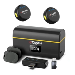 Digitek® (DWM-115) 2-in-1 Wireless Microphone, 2.4GHz, Magnetic Clip, Noise Reduction Lavalier Mic, 40m Range, 6Hr Battery, 360° Sound Capture for iOS & Android, Ideal Video Recording, Vlogging
