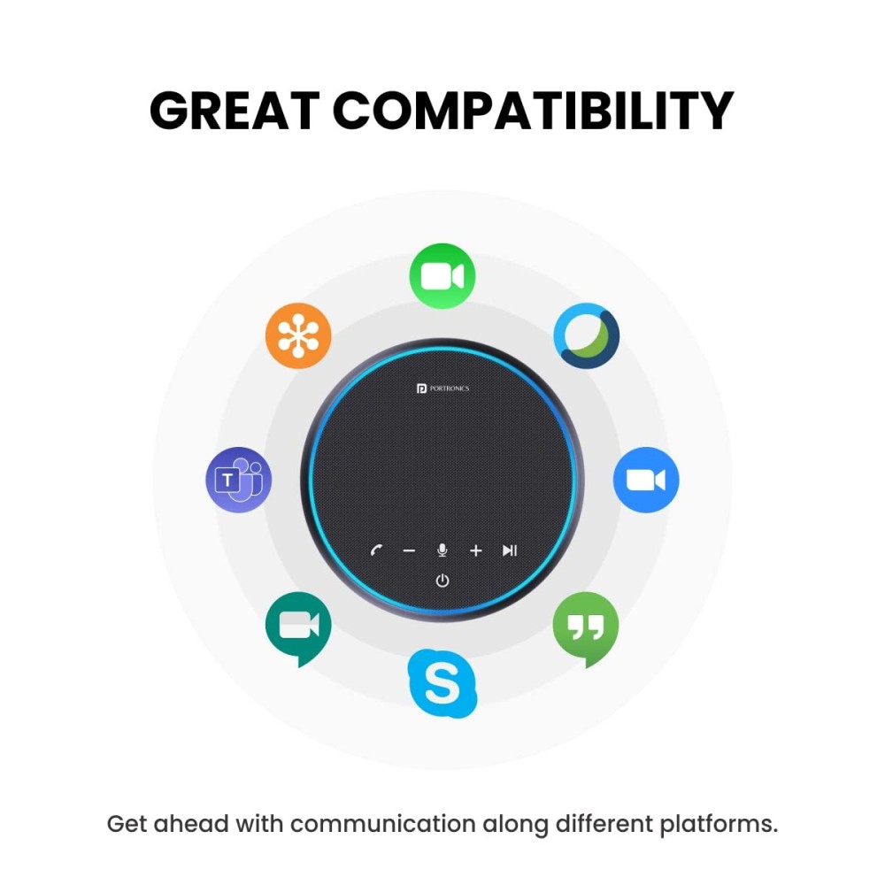 Portronics Talk One Noise Cancellation Conference Speaker with 360° Voice Coverage, 5M Mic Range, Clear Audio & Speakerphone for Zoom, Skype, Google Meet & Webinars – (Black)