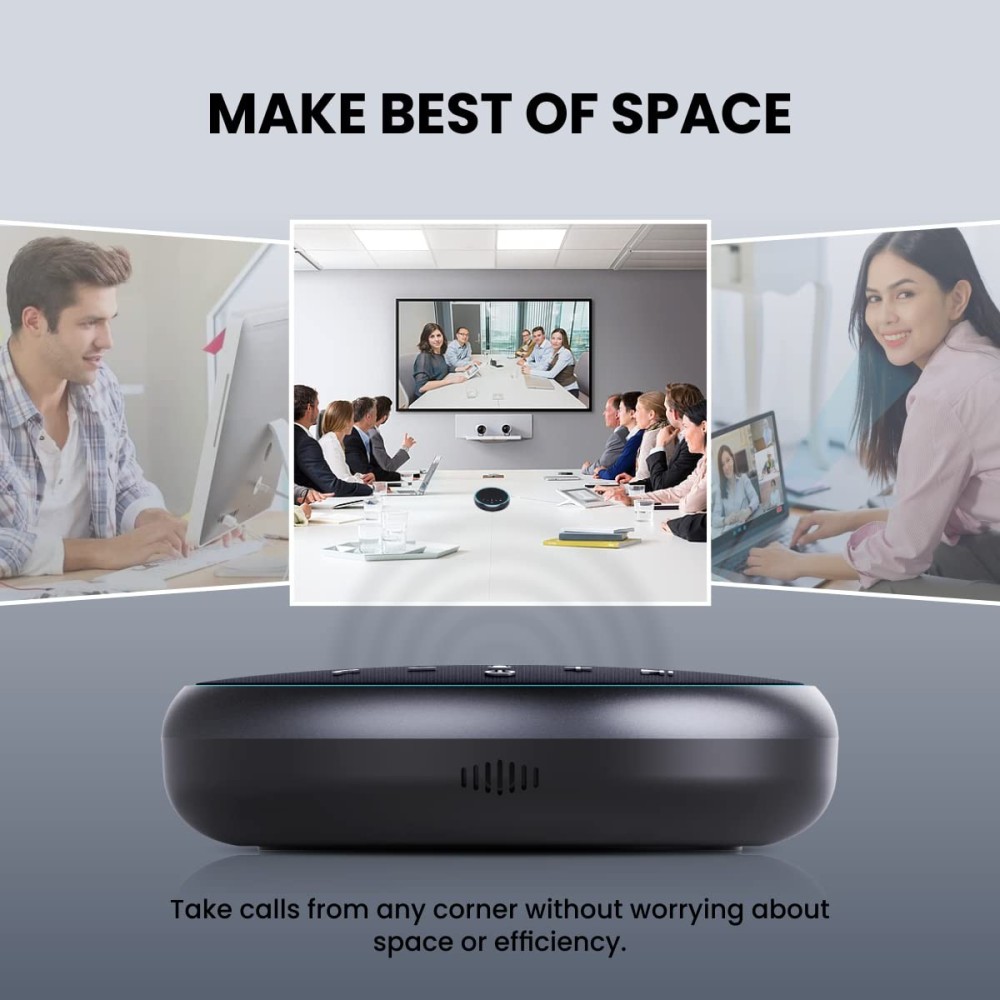 Portronics Talk One Noise Cancellation Conference Speaker with 360° Voice Coverage, 5M Mic Range, Clear Audio & Speakerphone for Zoom, Skype, Google Meet & Webinars – (Black)
