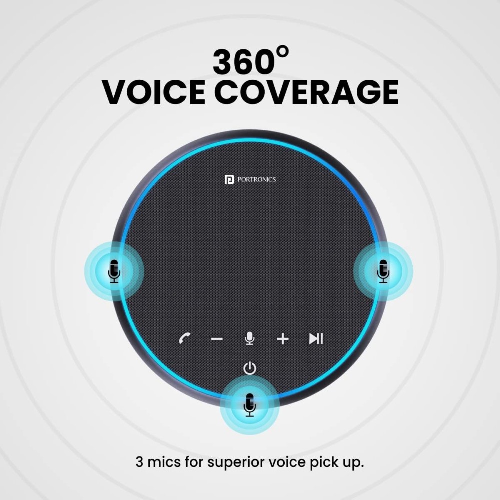 Portronics Talk One Noise Cancellation Conference Speaker with 360° Voice Coverage, 5M Mic Range, Clear Audio & Speakerphone for Zoom, Skype, Google Meet & Webinars – (Black)
