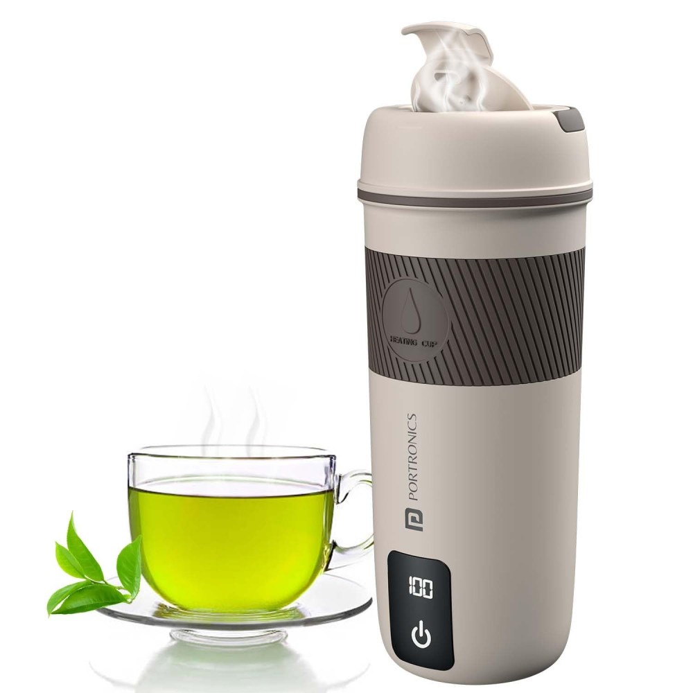 Portronics Thermosip 400ml Portable Electric Travel Kettle with Vacuum Insulation, 300W Fast Heating, Digital Display, Cool-Touch Body & Auto Shut-Off – Hot Water, Tea & Coffee Maker