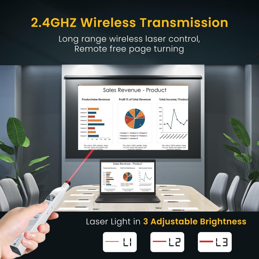 Portronics SlideMate 2 Wireless Presenter Remote with Rechargeable Battery, Slide Changer Buttons, USB Receiver & Telescopic Extendable Pointer Stylus, Presentation Pen for Laptop & PC – (White)