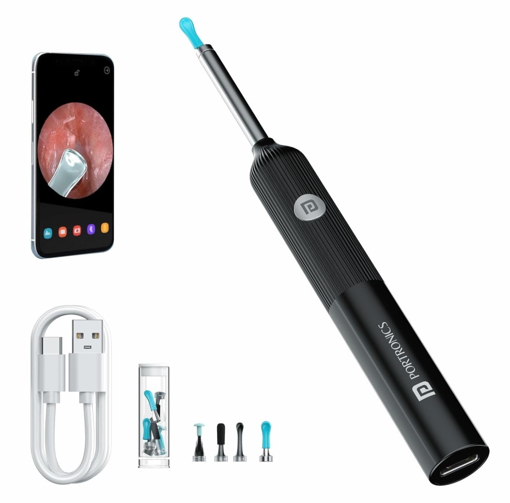 Portronics Cleansify Ear Endoscope Otoscope & Ear Wax Cleaner with 1080p Full HD Camera, Ultra-Fine 4.5mm Lens, Ear Inspection Tool for Kids & Adults – (Black)