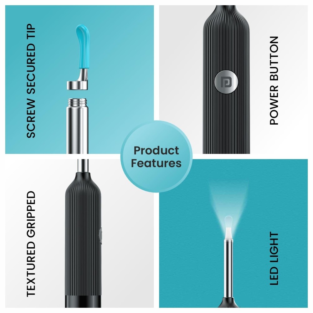 Portronics Cleansify Ear Endoscope Otoscope & Ear Wax Cleaner with 1080p Full HD Camera, Ultra-Fine 4.5mm Lens, Ear Inspection Tool for Kids & Adults – (Black)