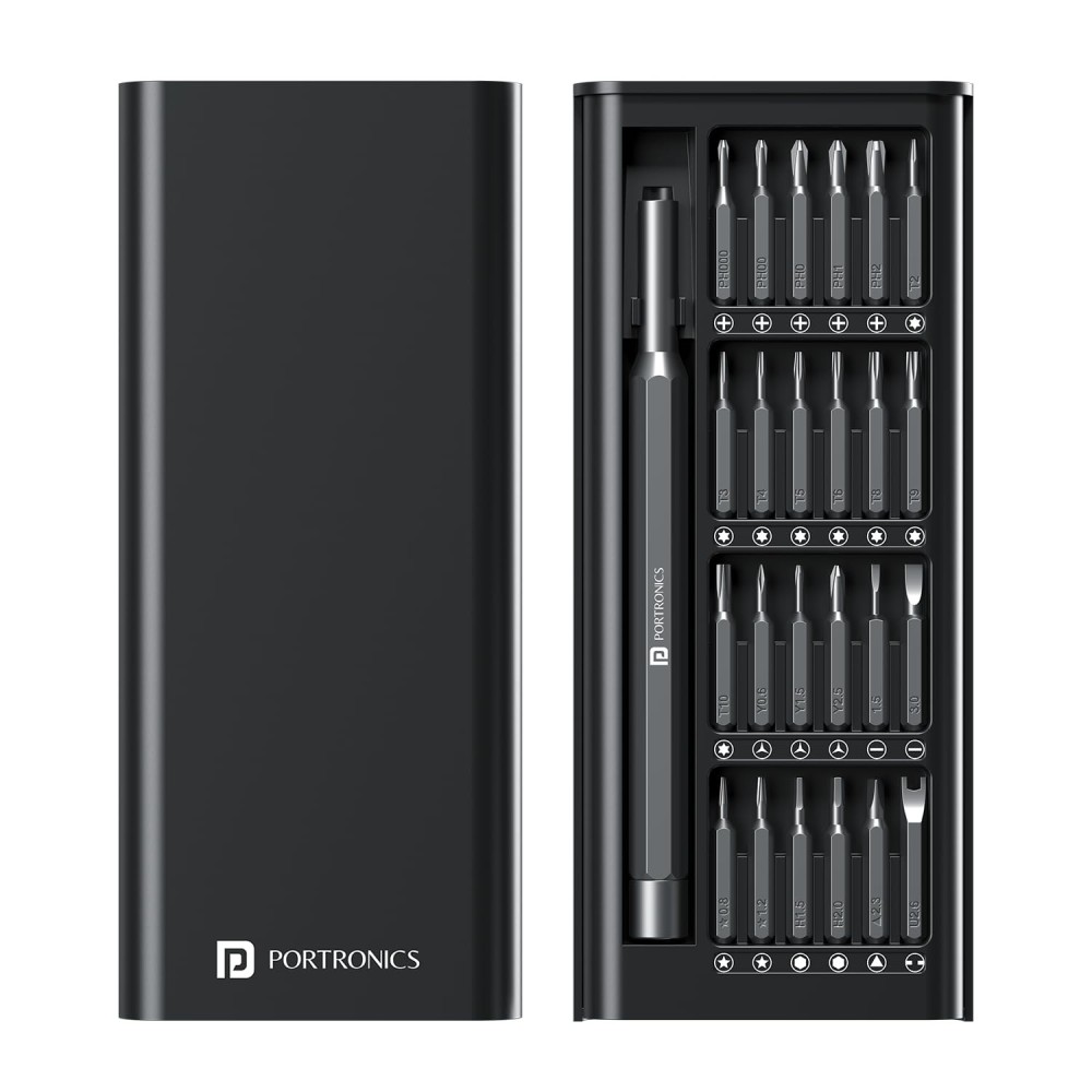Portronics Bit Box 24-in-1 Precision Screwdriver Set with Magnetic Bit Holder, Compact & Durable Multi-Tool Kit for Household, Electronics, Laptop, Mobile & Auto Repair – (Black)