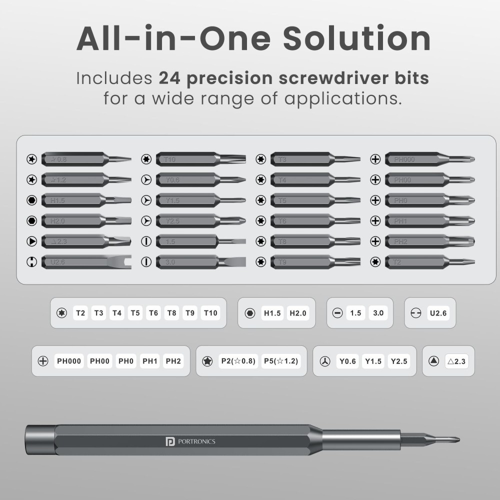 Portronics Bit Box 24-in-1 Precision Screwdriver Set with Magnetic Bit Holder, Compact & Durable Multi-Tool Kit for Household, Electronics, Laptop, Mobile & Auto Repair – (Black)